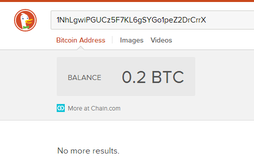 DuckDuckGo показывает баланс любого кошелька Bitcoin