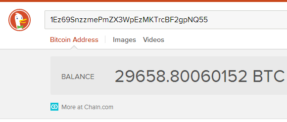 DuckDuckGo показывает баланс любого кошелька Bitcoin