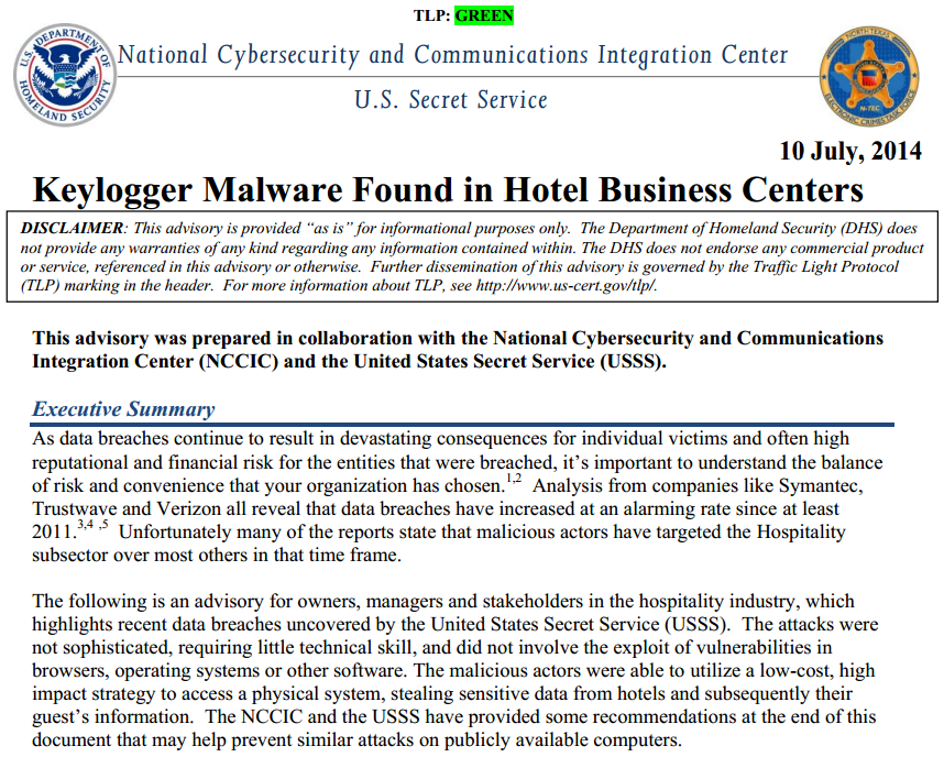 Секретная служба США: На общественных ПК в отелях установлены кейлоггеры