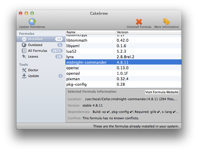 Cakebrew: пакетный менеджер для OS X с удобным интерфейсом