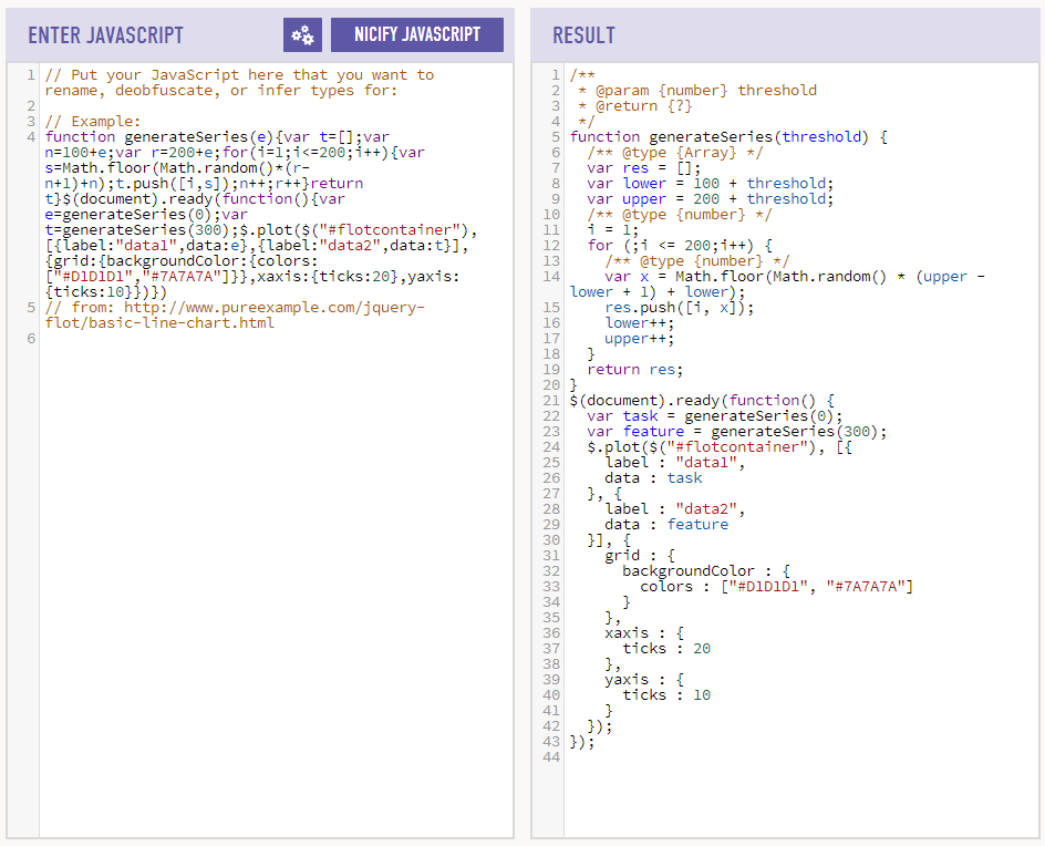 JSNice: статистический деобфускатор для JavaSсript